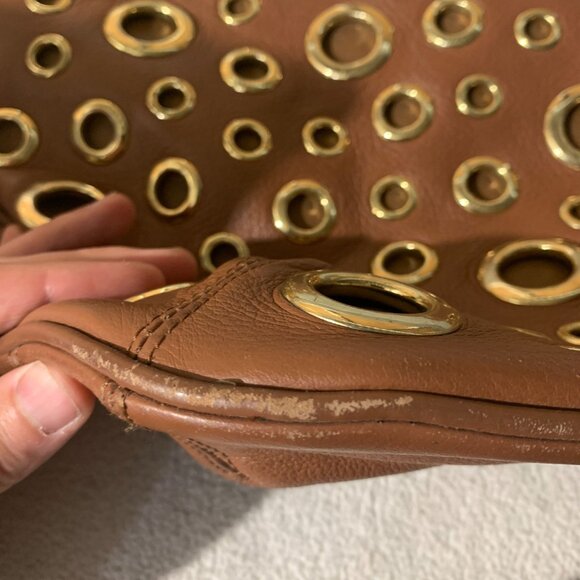 R J GRAZIANO  Brown Leather Shoulder/Handbag with Gold Circle Metal Design - Picture 7 of 12